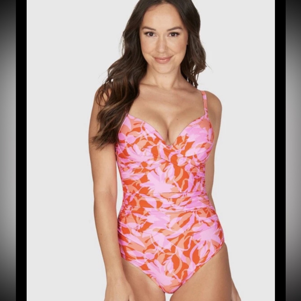 Nip Tuck Swim Red Eclipse Isla Cross Front Tummy Control 1 Piece Swimsuit Size 4